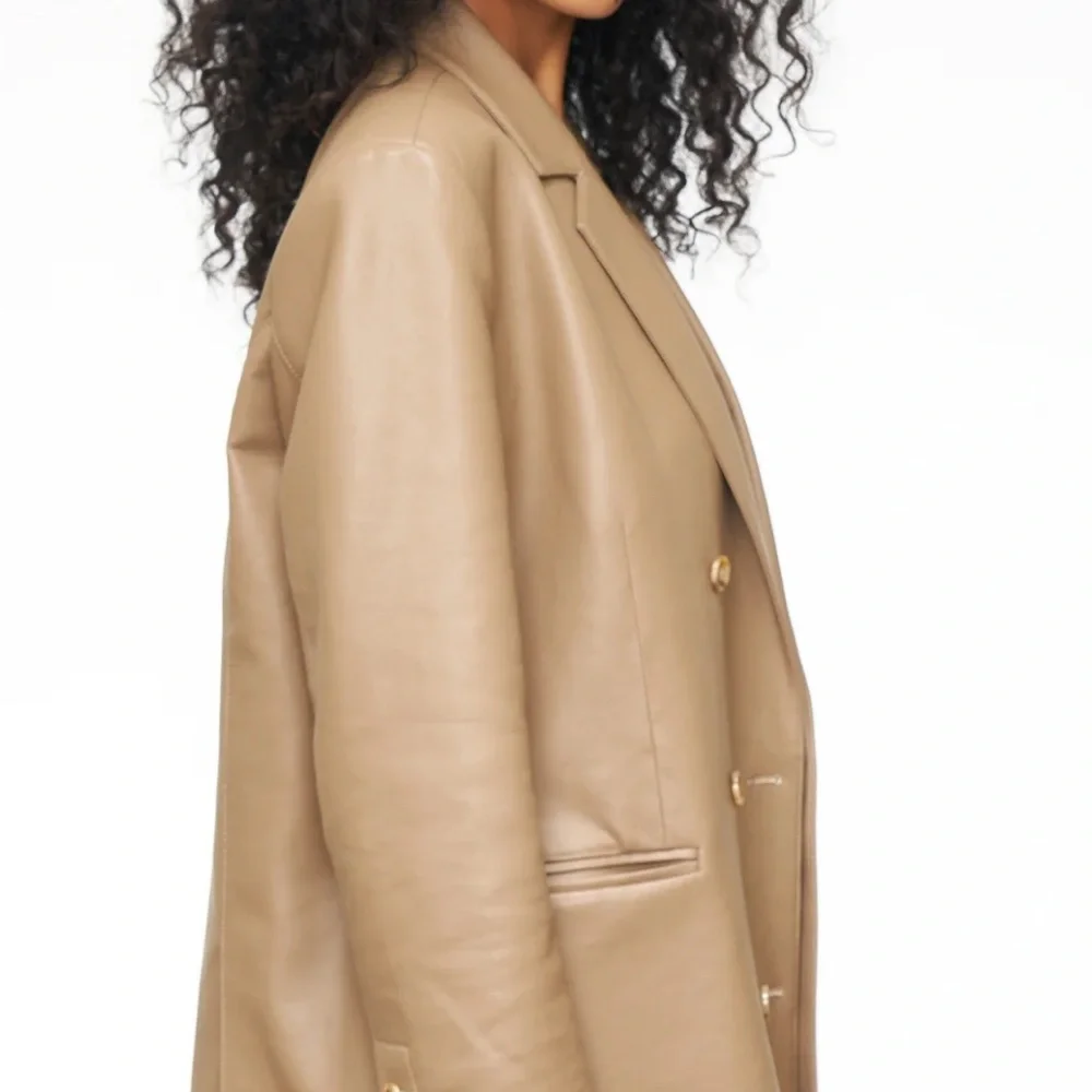 NWT Pistola Double-Breasted Brown Leather Blazer - Picture 4 of 4